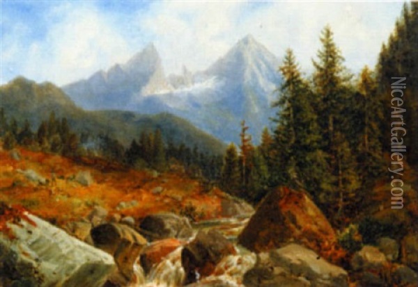 Jager Am Gebirgsbach Oil Painting - Albert Rieger