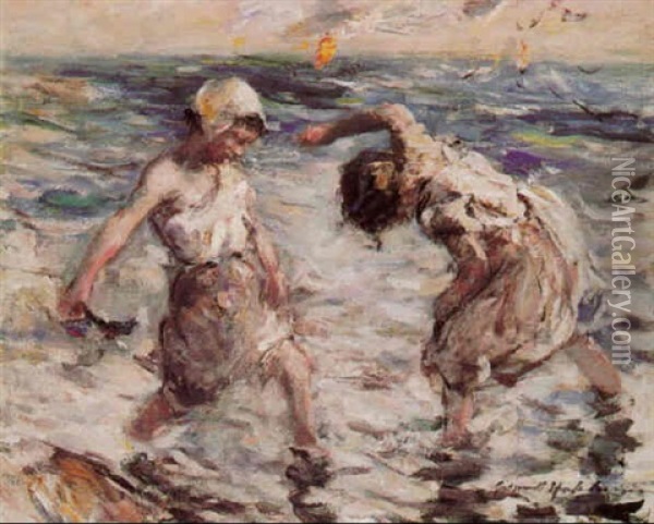 At The Sea Oil Painting - Robert Gemmell Hutchison