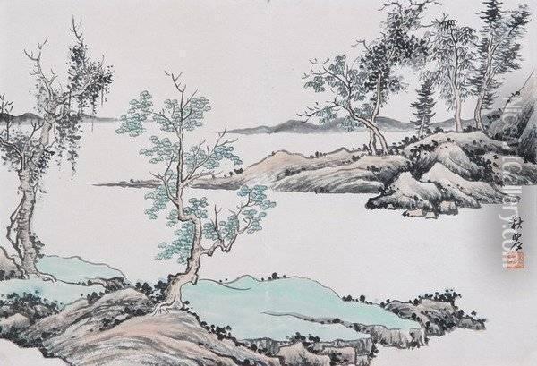 Mountains And Rivers Oil Painting - Wu Guxiang