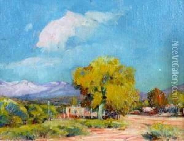 New Mexico Landscape With Adobe House Oil Painting - Ira Diamond Gerald Cassidy