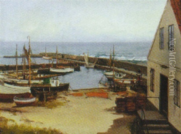 Havneparti Oil Painting - Peder Jacob Marius Knudsen