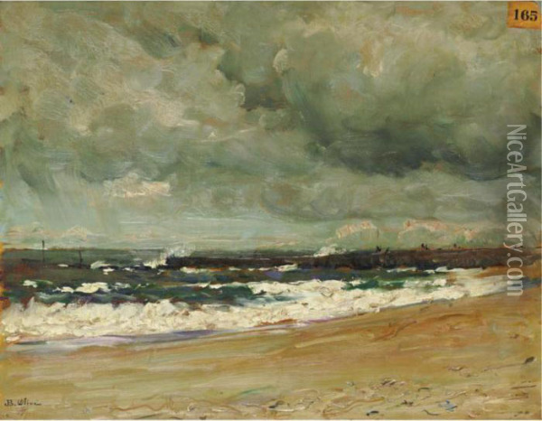 Storm Clouds Over A Jetty Oil Painting - Jean-Baptiste Olive
