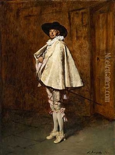 Musketeren. Klaedt I Silkekappe Og Sort Hat Oil Painting - Ferdinand Victor Leon Roybet