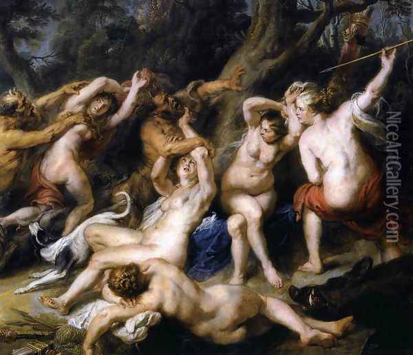 Diana and her Nymphs Surprised by the Fauns (detail-2) 1638-40 Oil Painting - Peter Paul Rubens