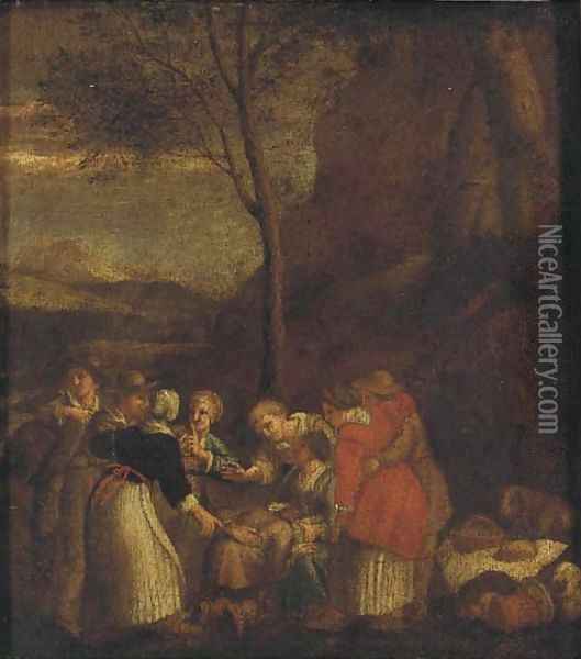 Peasants gathered in a landscape Oil Painting - Dutch School