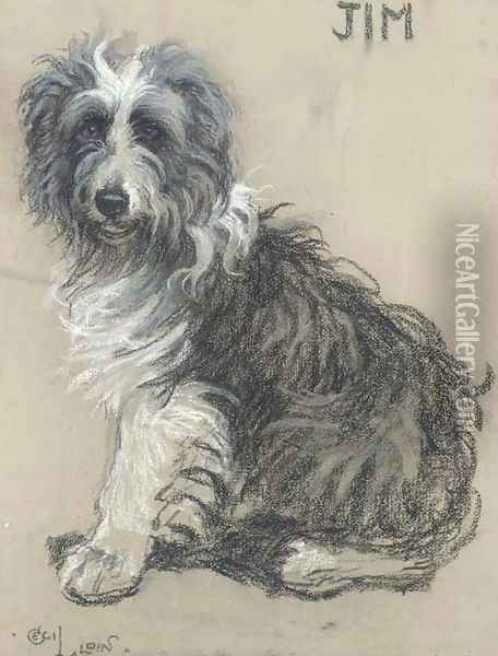 Jim, a bearded collie Oil Painting - Cecil Charles Aldin