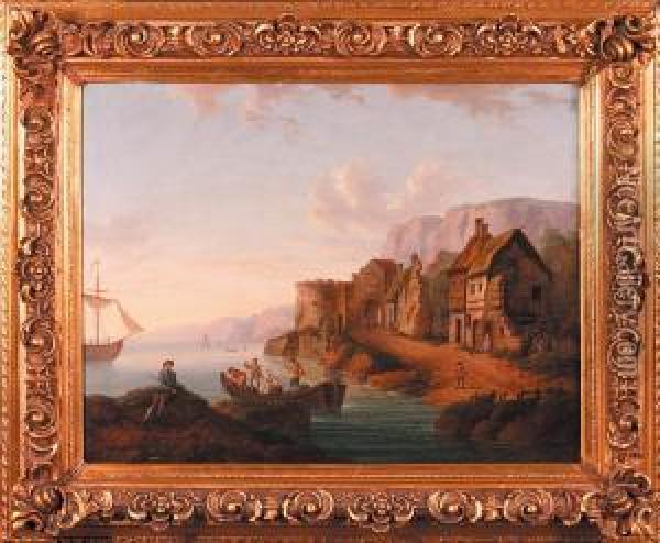 Pejzaz Nadmorski Z Architektura I Sztafazem, 1810 R. (1812 R. ?) Oil Painting - Antoni Lange