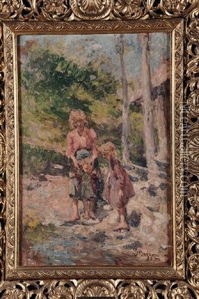 Mamma Con Bambino Oil Painting - Leonardo Bazzaro