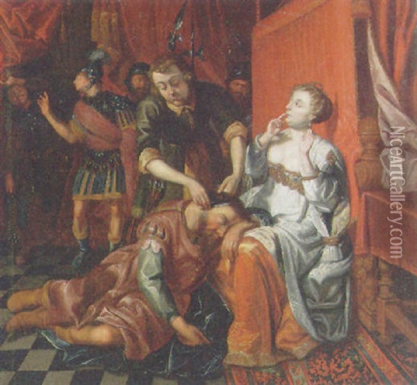 Samson And Delilah Oil Painting - Gaspar van den Hoecke