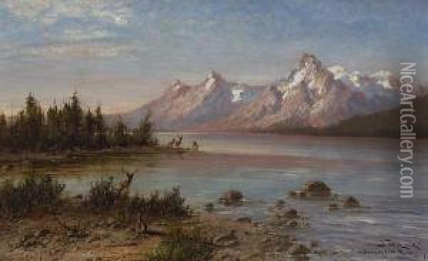 Jackson Lake, Wyoming Oil Painting - John Fery