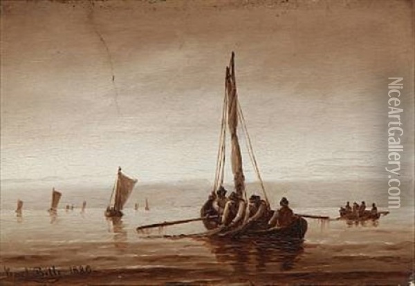 Seascape With Fishermen Oil Painting - Carl Ludwig Bille