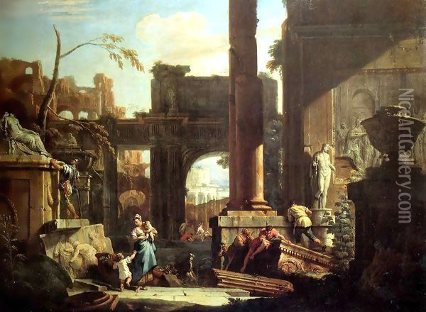 Classical Ruins and Figures Oil Painting - Sebastiano Ricci