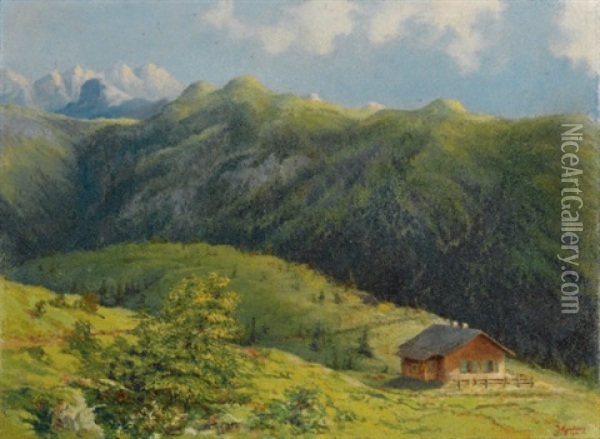 The Saas Hunting Lodge, Liechtenstein Oil Painting - Hans Gantner