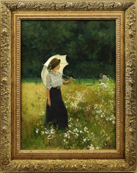 Madchen Auf Einer Blumenwiese Oil Painting - Hermann Seeger