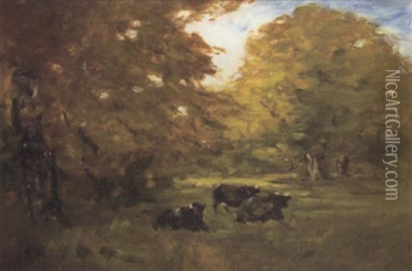 Cows In Landscape Oil Painting - Nathaniel Hone the Younger