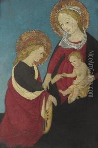 The Madonna And Child With An Angel Oil Painting - Pier Francesco Fiorentino Pseudo