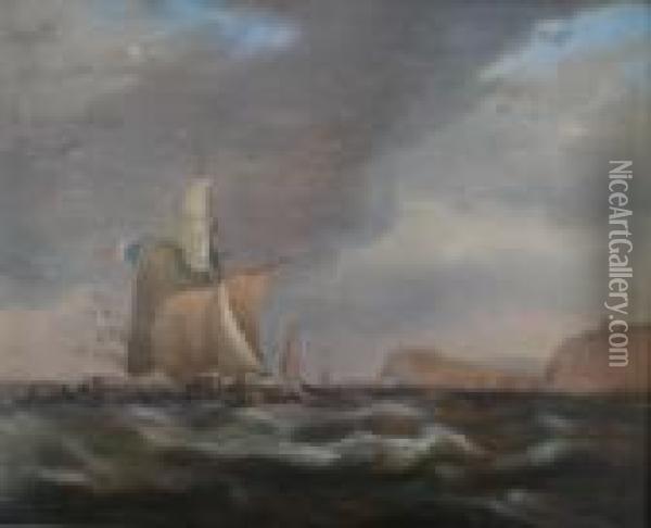 Shipping Off The French Coast Oil Painting - Thomas Luny