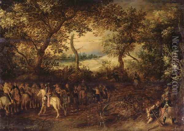 An Officer Preparing His Troops for an Ambush c. 1612 Oil Painting - David Vinckboons