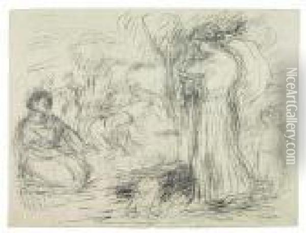 Les Laveuses (1re Pensee) Oil Painting - Pierre Auguste Renoir