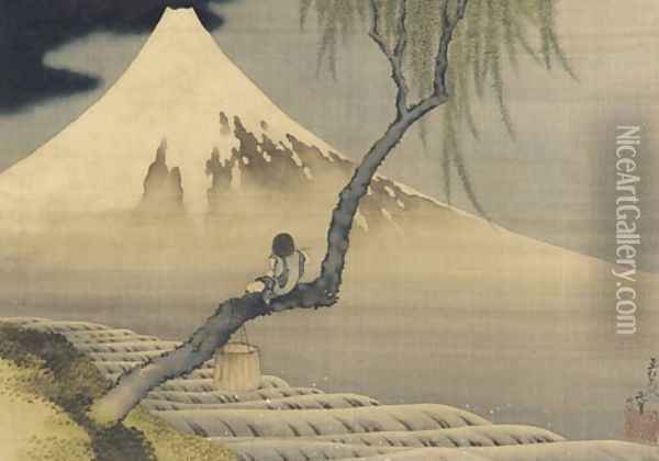Boy on Mount Fuji Oil Painting - Katsushika Hokusai