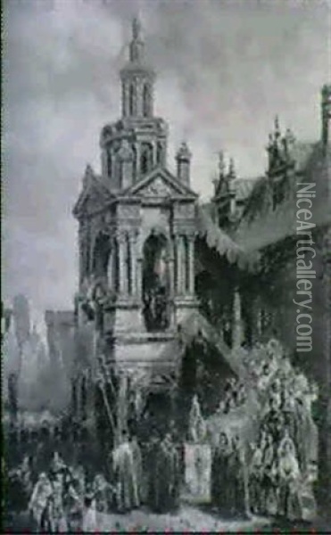 Prozession Vor Einem Renaissance-palais Oil Painting - Louis-Gabriel-Eugene Isabey