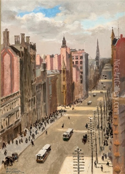 Collins Street, Melbourne Oil Painting - A(lfred) Hugh Fisher