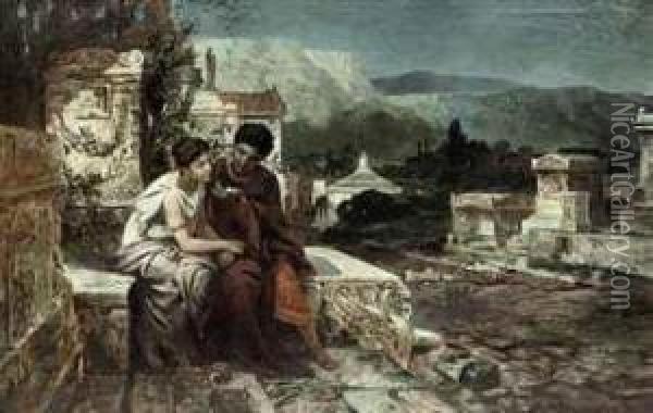 A Night In Pompeii Oil Painting - Emanuel Oberhauser