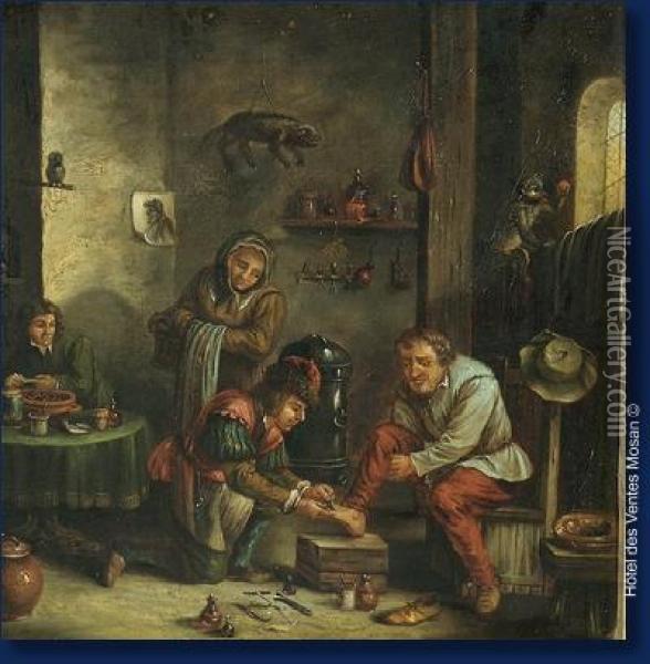 Scene D'interieur De Pedicure Oil Painting - David The Younger Teniers