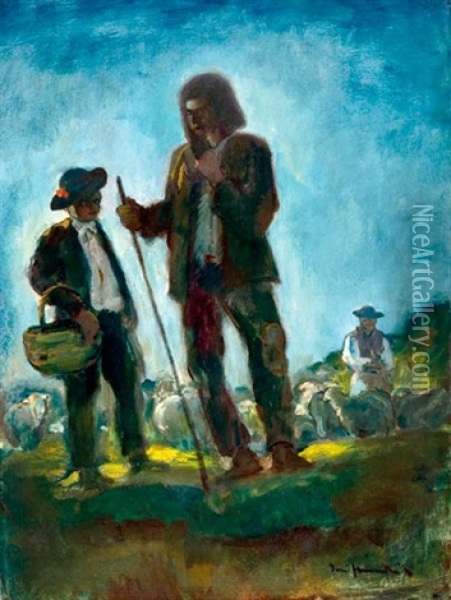 Pasztorok Oil Painting - Bela Ivanyi Gruenwald