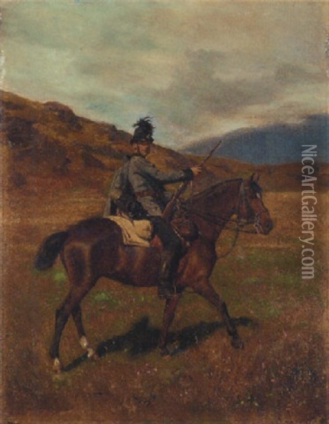 A Rifleman On Horseback (italian?) Oil Painting - Alfred von Schroetter