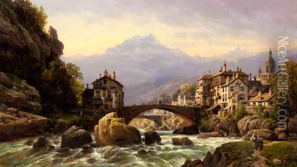 An Alpine Village Oil Painting - Charles Euphrasie Kuwasseg, Jr.
