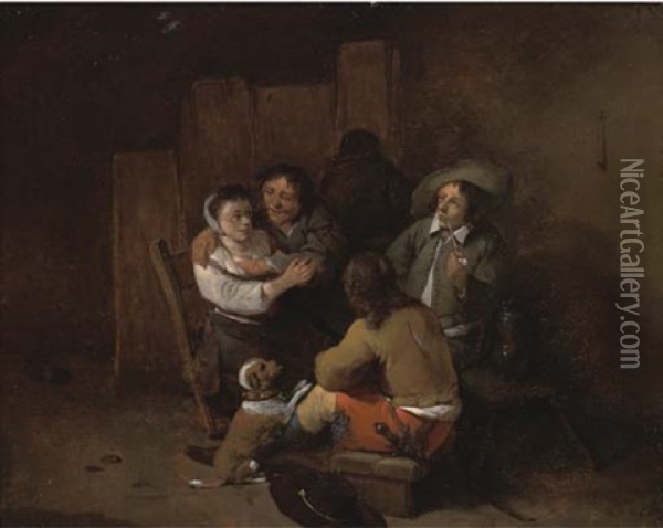 Peasants In An Interior Oil Painting - Cornelis Pietersz Bega