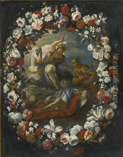 Tancred And Erminia, Surrounded By A Garland Of Flowers Oil Painting - Mario Nuzzi
