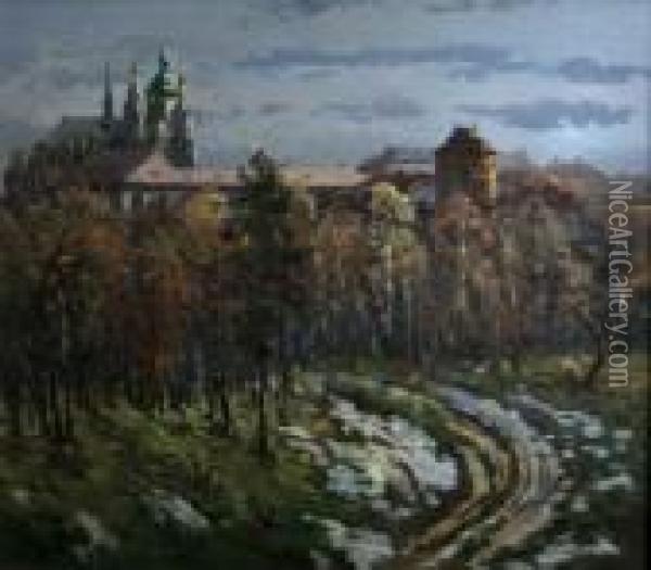 View Of Prague Castle Oil Painting - Jaroslav Simunek