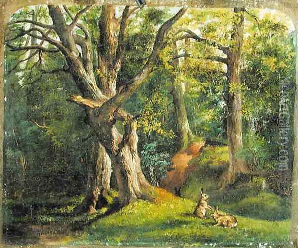 Woodland Scene with Rabbits Oil Painting - Sir Hubert von Herkomer