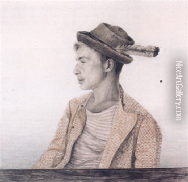 Portrait Eines Jungen Mannes Mit Federgeschmuckter Mutze Oil Painting - Emilie Mediz-Pelikan