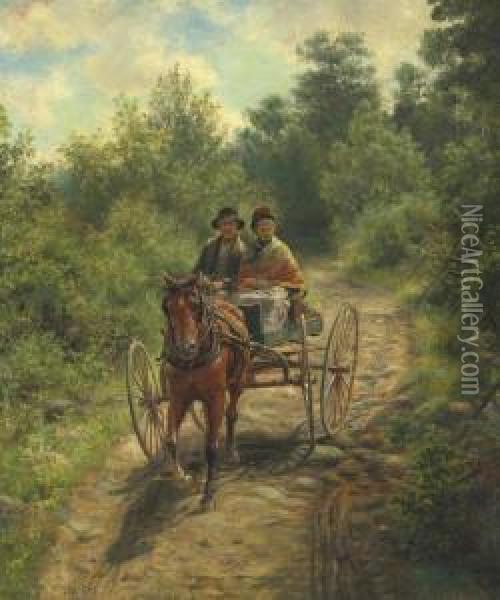 Couple On A Horse And Buggy Oil Painting - Edward Lamson Henry