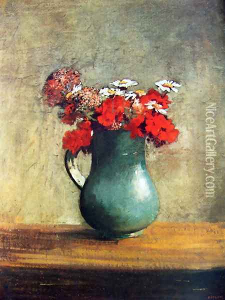 Still life with flowers Oil Painting - Odilon Redon