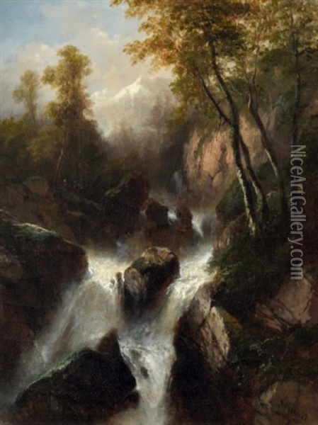 Cascade Oil Painting - Jules Coignet