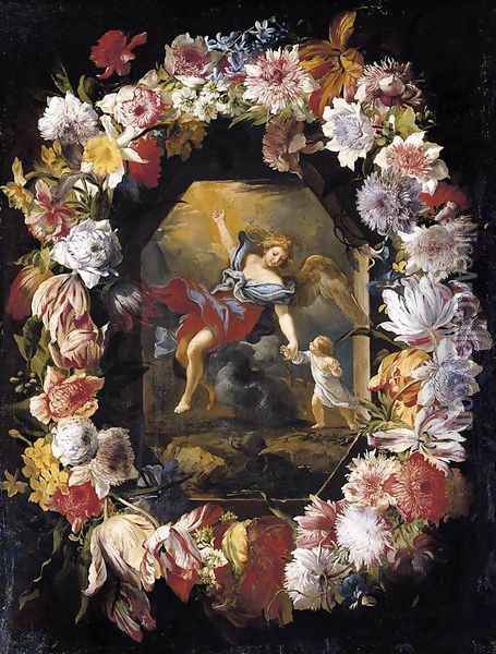 Garland of Flowers 1660s Oil Painting - Abraham Brueghel