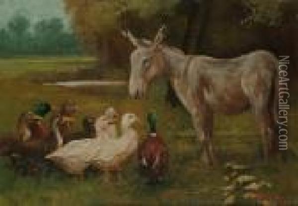 A Donkey With Ducks Oil Painting - Herbert William Weekes