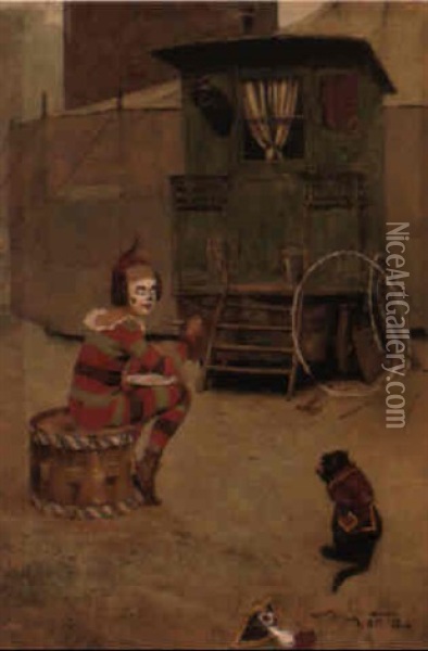 Clown Mit Affchen Oil Painting - Edouard (John) Menta