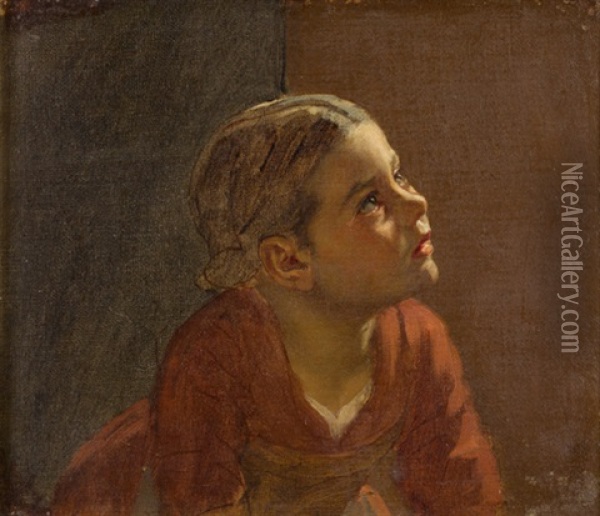 Bildnis Eines Madchens In Rotem Kleid Oil Painting - August Weckesser