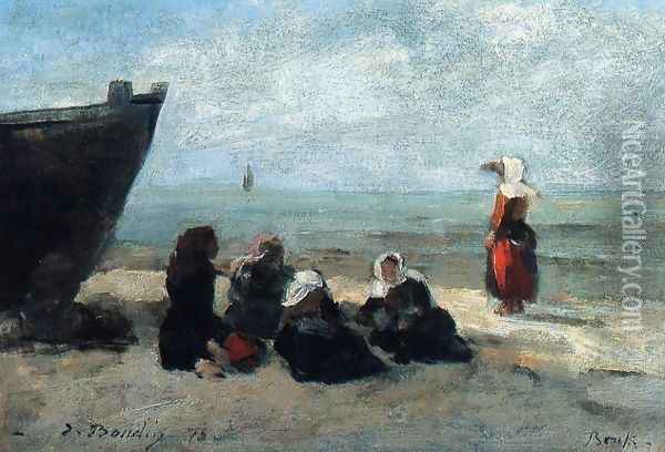 Fisherwives Waiting for the Boats to Return Oil Painting - Eugene Boudin