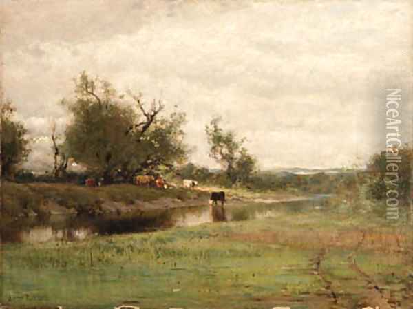 Landscape with cattle Oil Painting - Arthur Parton