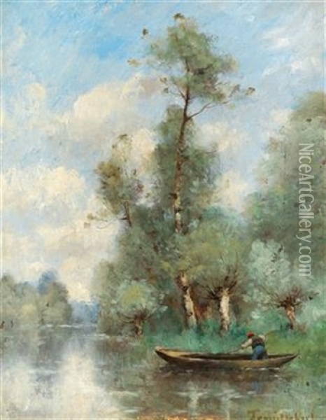 Fishermen On The Banks Of A River Oil Painting - Paul Desire Trouillebert