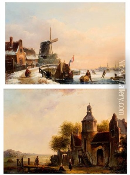 Zomer, Winter Met Koek En Zopie (2 Works) Oil Painting - Cornelis Kimmel