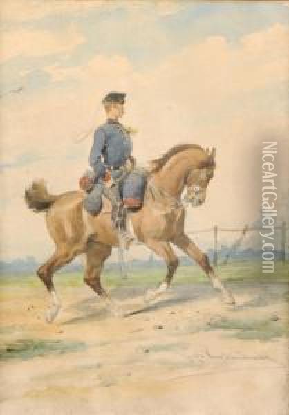 Militaire A Cheval Oil Painting - Joseph Van Severdonck