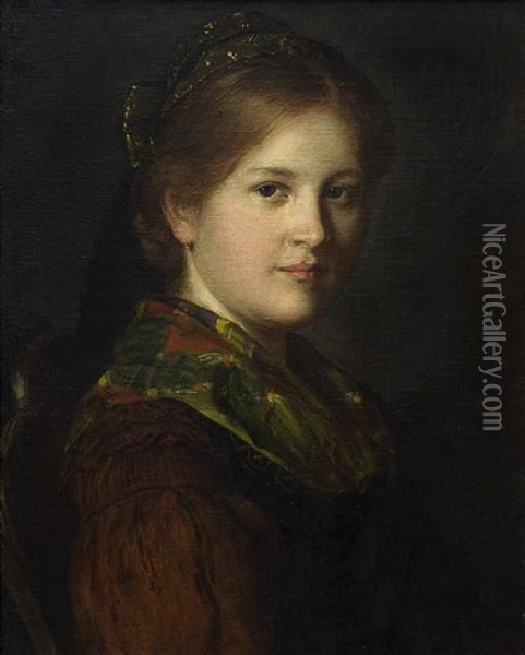 Portrat Eines Tiroler Madchens Oil Painting - Franz Von Defregger
