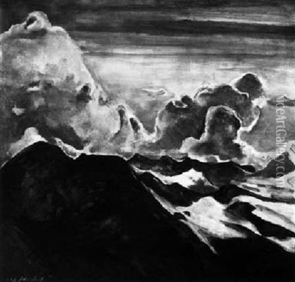 Gebirgslandschaft Unter Wolkenhimmel Oil Painting - Willi Jaeckel
